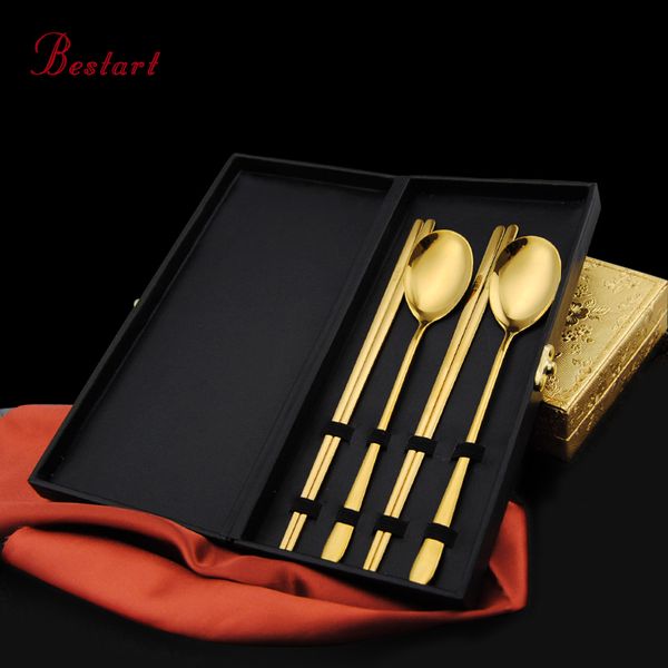 

роскошные суши палочки для еды ложка с коробкой корейский золотой набор столовых приборов из нержавеющей стали длинная ручка кухонные инстру