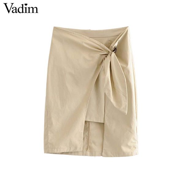 

vadim women stylish irregular midi skirts bow tie sashes falda mujer pleated bow design zipper ladies casual wear skirts ba118, Black