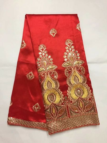 5 Metros / pc lindo tecido de renda George vermelho com lantejoulas de ouro tecido de algodão africano para roupas JG27-4