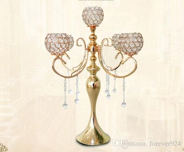

65cm height wedding crystal centerpiece table 5 arms candelabra tall candle holder metal candelabrum with crystal drops
