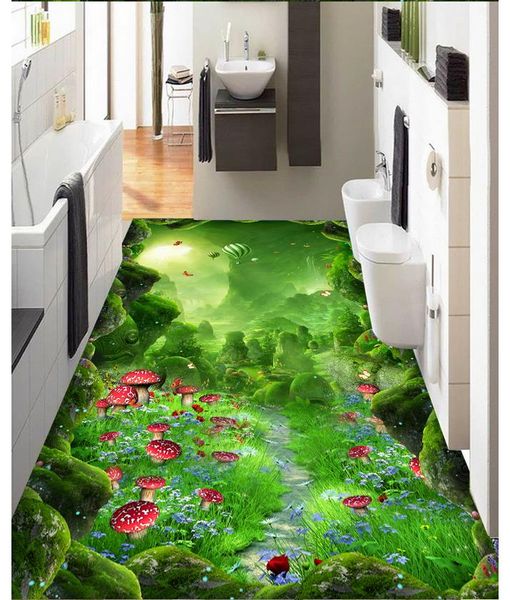 Grande foto Custom personalizzato 3D murale wallpaper nebbioso verde foresta fungo fiori foresta sentiero per soggiorno camera da letto