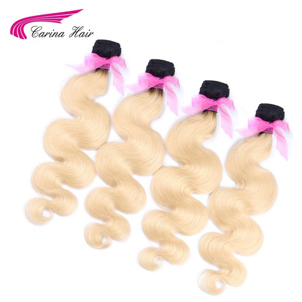 

carina t1b/#613 1pc ombre blonde hair bundles dark roots with #613 body wave hair weave brazilian non-remy human w, Black;brown