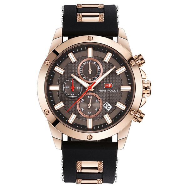 

men's watch explosion fashion business silicone with quartz watch, Slivery;brown