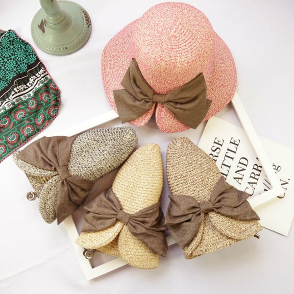 

beach sun hat women 2018 spring summer new fashion female casual bow soft straw sun hats caps, Blue;gray