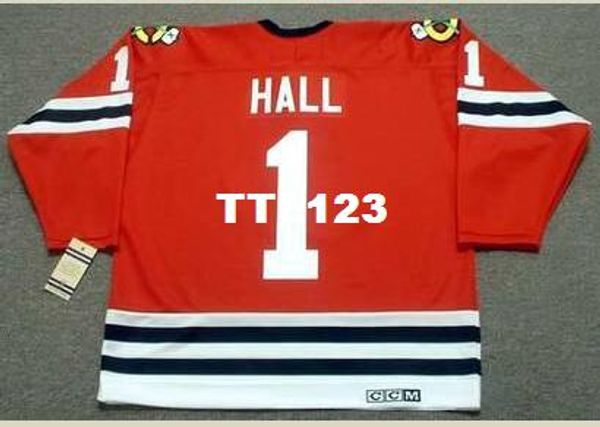 

mens #1 glenn hall chicago blackhawks 1963,1965 ccm vintage retro hockey jersey or custom any name or number retro jersey, Black;red