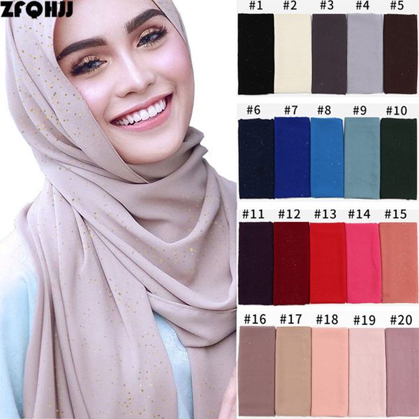 

zfqhjj women bubble chiffon scarf glitter sparking gold muslim hijab head cover solid shawls plain scarf hijabs scarves