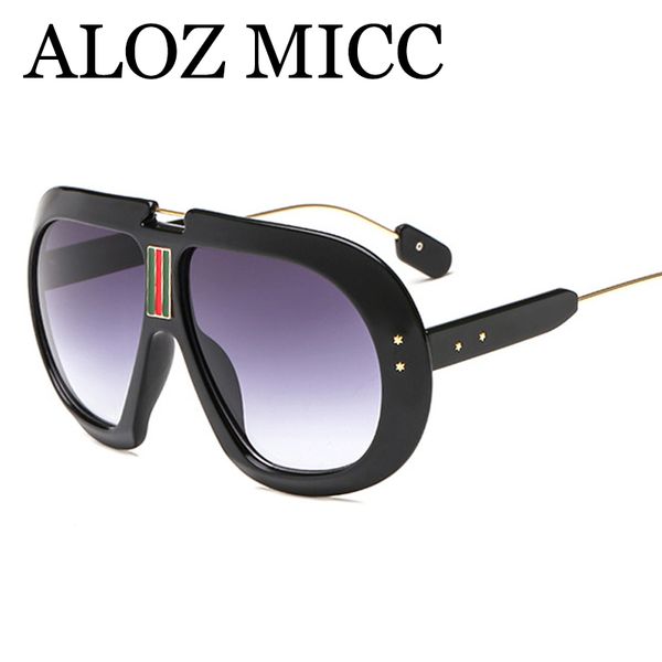 

aloz micc oversized sunglasses women 2018 brand designer big frame flat sun glasses for women square gradient shade a543, White;black