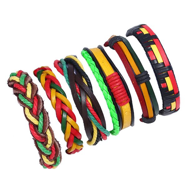

chao factory direct color jewelry 6 sets of leather bracelet handmade retro diy braided multilayer hand rope rock ornament, Golden;silver
