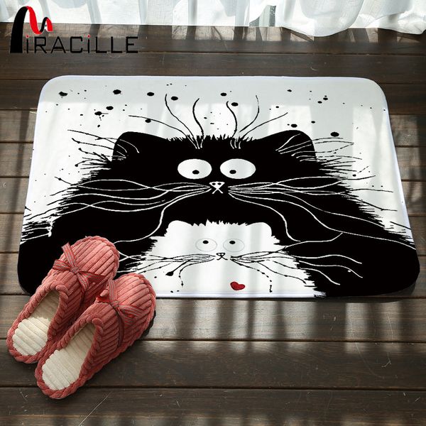 

miracille modern cartoon black white cat printed door mats anti-slip mat hallway bathroom living room bedroom carpet home rugs