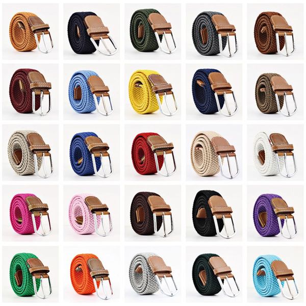 

60 colors ladies canvas belts men elastic belt leisure knitting needle buckle, Black;brown