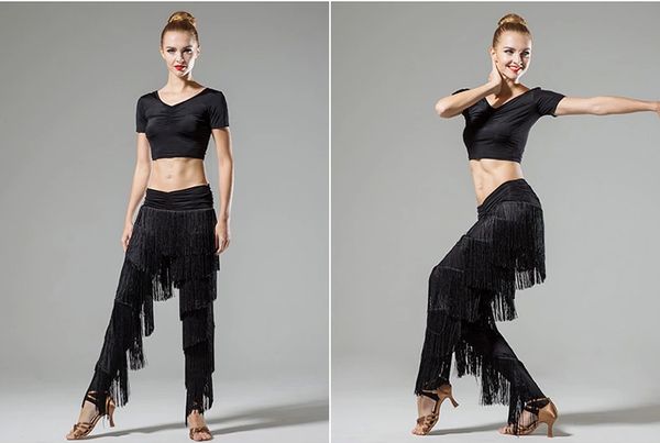 

ladies modern dance skirt pants fringed pants latin dance new fringe do160, Black;red