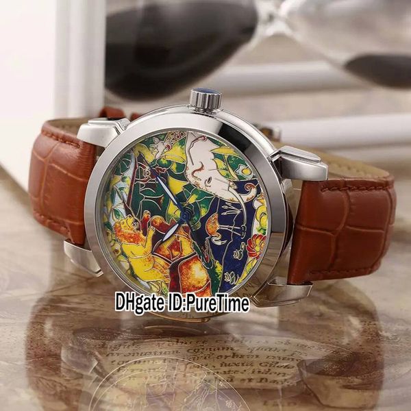 

new classico enamel 729-61 steel case elephant lion monkey animal totem automatic mens watch brown leather sports watches un80a1, Slivery;brown