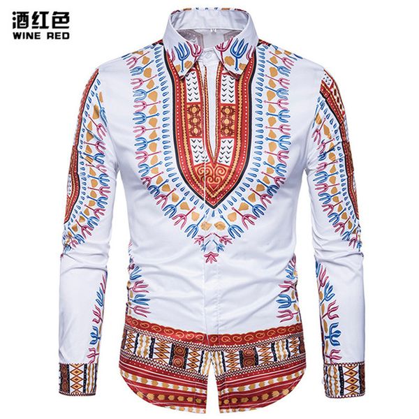 

3d print shirt men 2017 traditional african dashiki long sleeve slim fit casual mens dress shirts camisas masculinas u00k, White;black