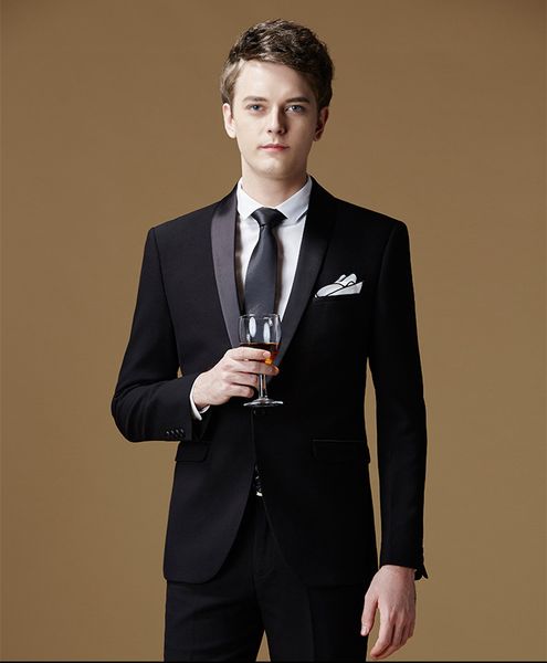 

handsom one button shawl lapel black wedding groom tuxedos men suits wedding/prom/dinner man blazer(jacket+tie+girdle+pants) a, Black;gray
