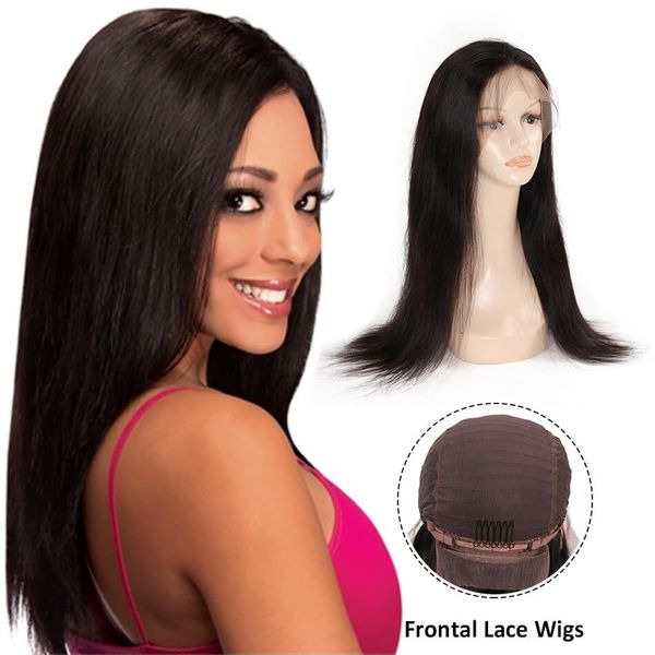 Beauty On Line Human Hair Front Lace Straight Wig Weave Black