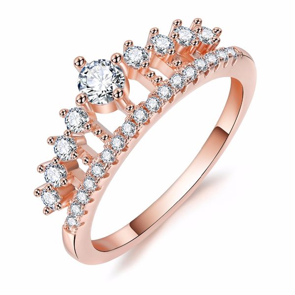 

whole saletomtosh cubic zirconia crown rings for women fashion rose gold color crystal ring female party wedding engagement bridal jewelry, Golden;silver