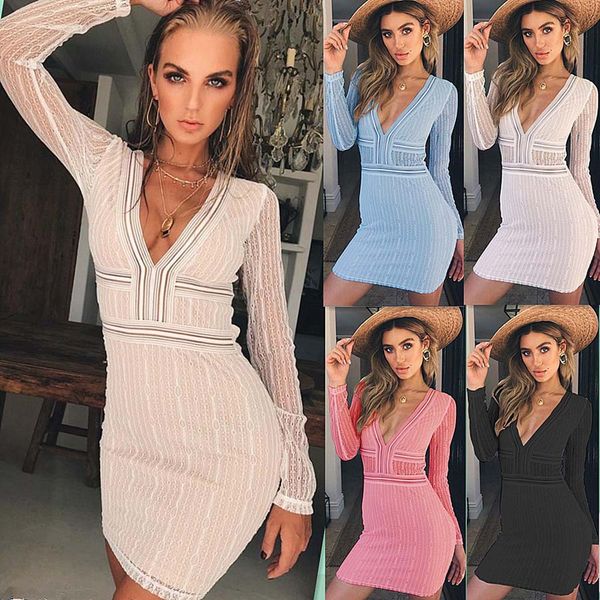 

Women Casual Sexy Long Sleeve V-Neck Short Mini Dress Bodycon Dresses vestidos