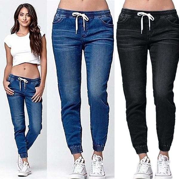 

new s-5xl spring pencil pants retro high waist jeans new women's pants full length loose jeans, Blue