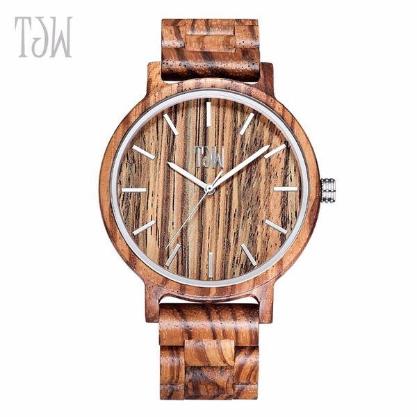 

tjw luxury wooden watches for men vintage analog quartz handmade walnut zebra bamboo wood band wristwatch clock tjw8029, Slivery;brown