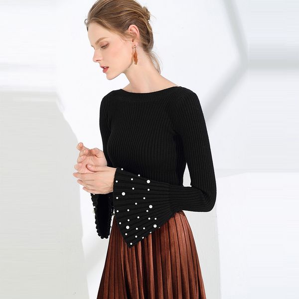 

2018 autumn winter nail pearl rendering unlined garment pullovers jumper sweaters clothes female knitted women streetwear, White;black