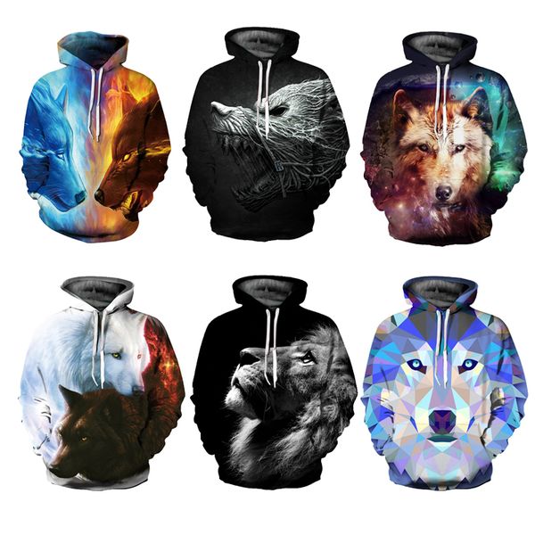 

Длинный рукав огонь Волк бой с длинным рукавом 3D шаблон балахон