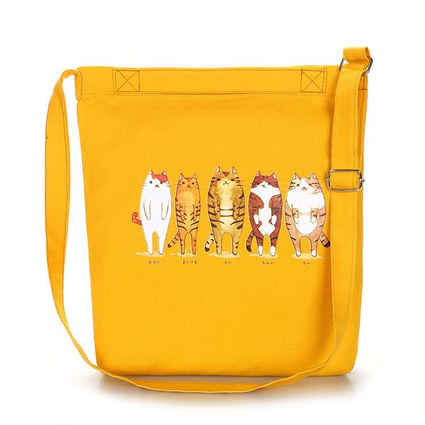 

15 styles new harajuku girl casual tote cartoon bow cat messenger bag women's canvas five standing cats feather handbags
