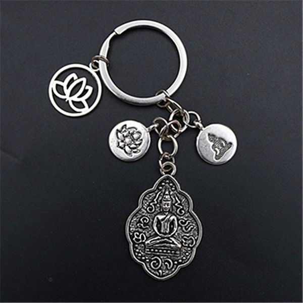 

wkoud 1pc antique silver metal religious buddha lotus pendant diy handmade jewelry charm alloy key chain a1544