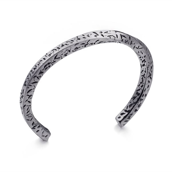 

bling casting 316l stainless steel vintage open half cuff bangle mens bracelet 5*64mm, White
