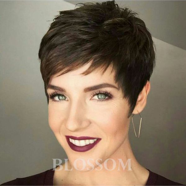 100 Human Hair Short Pixie Wigs Brazilian Hair None Lace Short