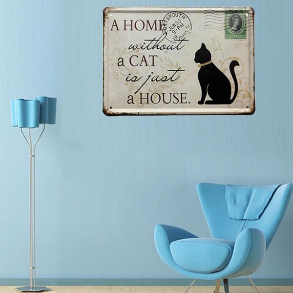 

personality home office decorative black cat tin sign stamp tin/metal art decals vintage pub wall home bar draw decor 20x30cm