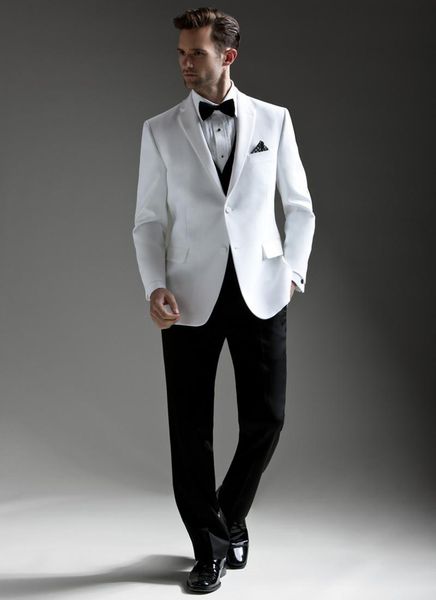 Acheter Blanc Et Pas Cher Beau Beau Revers Mariage Marié Smokings Smokings Hommes Costumes Mariage Bal Dîner Meilleur Homme Blazer Veste Cravate