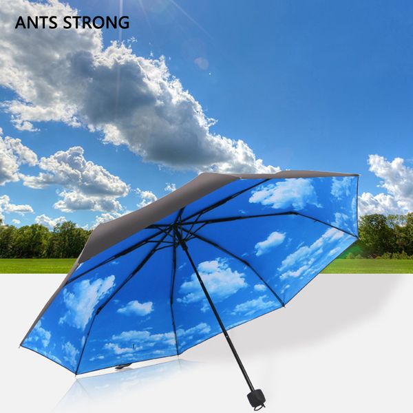 

ants strong wind proof inverted folding umbrella/blue sky white cloud uv protection dualuse sun protection folding parasols