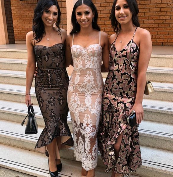 

vestido de noiva 2018 elegant white sheath ankle length prom evening dress straps lace appliques celebrity party dress robe de soriee, Black