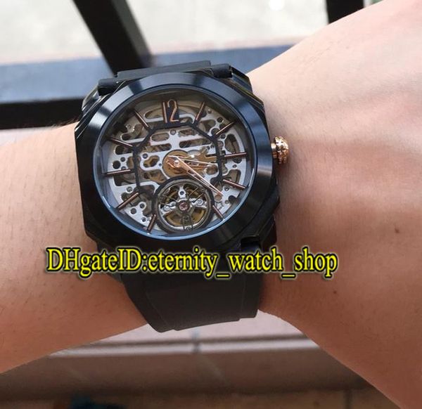 

новый 6 стиль luxury octo finissimo tourbillon 102719 скелет черный циферблат автоматический турбийон мужские часы резиновый ремешок высокое, Slivery;brown