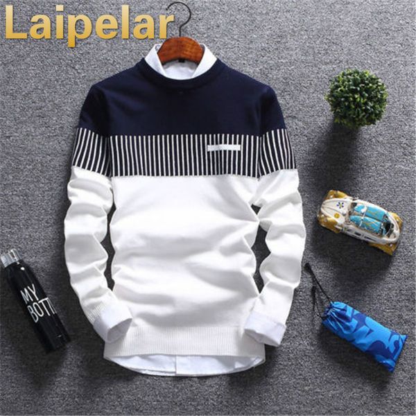 

long sleeve men casual autumn sweater patchwork color pullover striped long sleeve sweater laipelar men colorblock, White;black