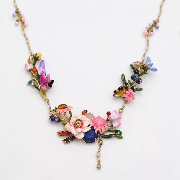 

2017 amybaby spring winter monet garden flower stone tassels necklace enamel glaze for jewelry, Silver