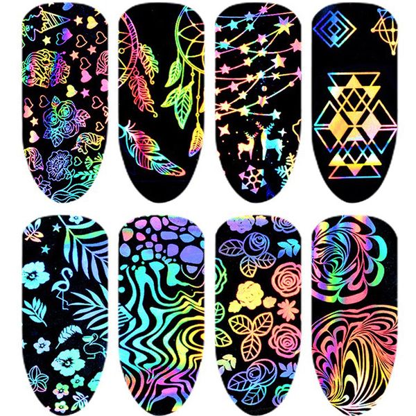 

1 roll holographic nail foil laser geometric e heart firework sky wave manicure nail art transfer sticker 4*100cm mz0064, Black