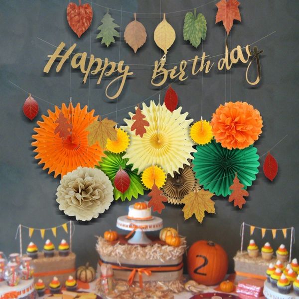 Acheter Pack De Joyeux Anniversaire Décorations De Fête Sertie De Joyeux Anniversaire Bannière Fan De Papier Décorations Feuilles Dautomne Guirlandes