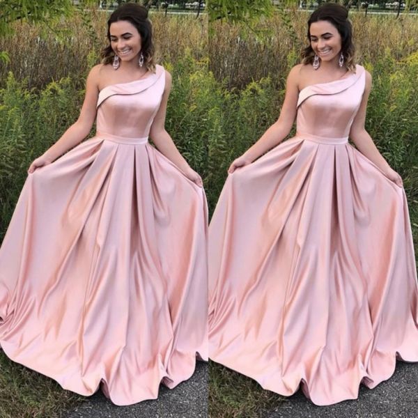 

elegant one shoulder bridesmaid dresses pink a line sleeveless satin maid of honor gowns for wedding bridesmaid dress custom made, White;pink