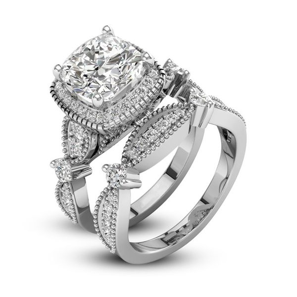 

vintage flower style ring set 5a zircon cz 925 sterling silver filled engagement wedding band ring for women fashion jewelry, Slivery;golden
