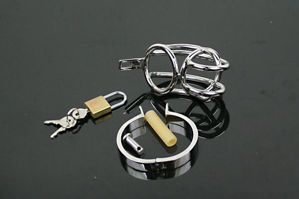 

2019 male chastity cage stainless steel locking device new salable metal belt luxury hollowed-out version