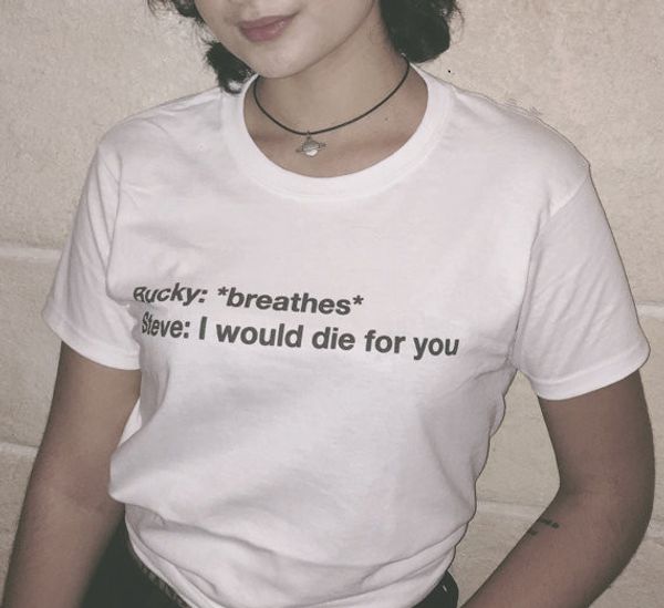 

bucky breathes steve i would die for you funny t-shirt tumblr shirt women graphic tees short sleeve hipster t shirts, White