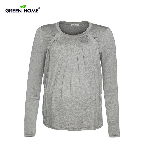 

green home solid pregnancy nursing long sleeves maternity shirt for pregnant women cotton drape tees clothing for feeding, White