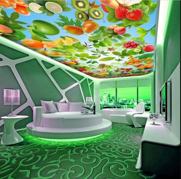 Neue ankunft Benutzerdefinierte jede größe Fruit super klar zenit fresko mode decor dekoration für schlafzimmer 3d decke wandbilder tapete