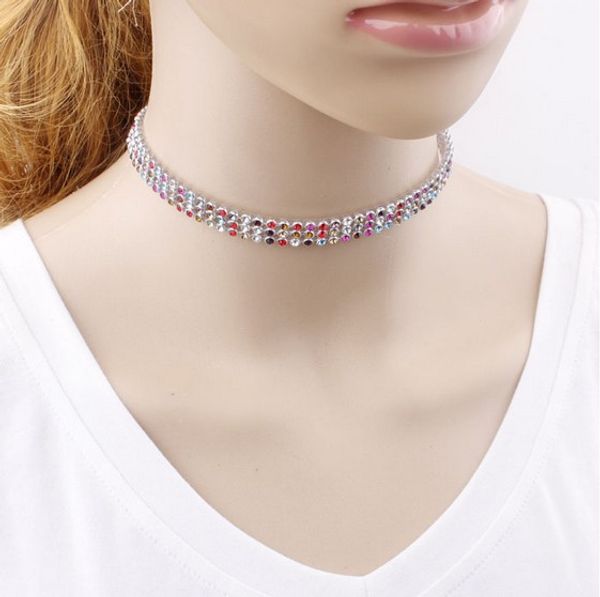 

cz stone choker necklaces 1cm width austria rhinestone 4 color option full necklaces fashion accessories, Golden;silver