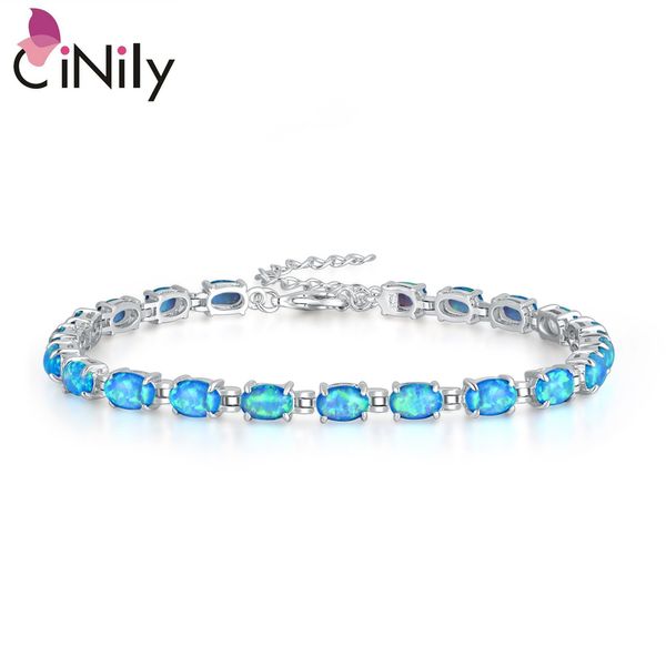 

cinily created white blue pink fire opal silver plated wholesale sell jewelry for women chain bracelet 8 1/4" od32 os556-57, Black