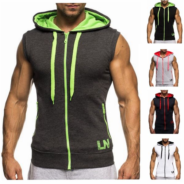 

mens fitness crossfit tank muscle brother male vest oblique zipper men ' sleeveless hooded bodybuilding gyms, White;black