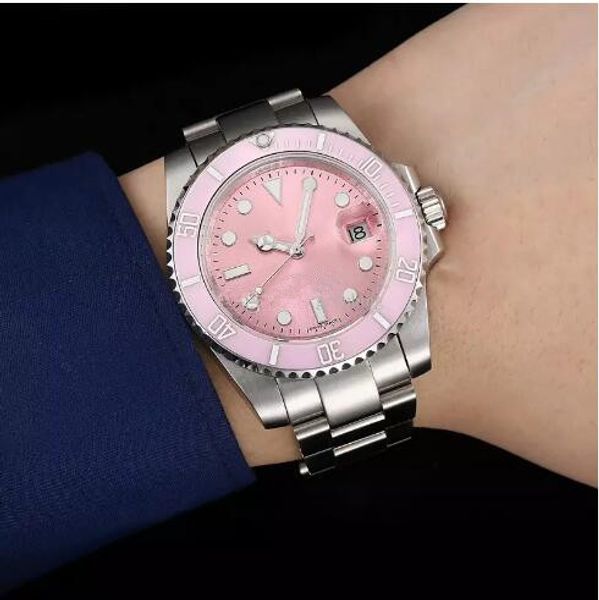 

luxury 116610ln pink dial ceramic bezel stainless steel sapphire glass mirror automatic mechanical wonen wonens watch wristwatches, Slivery;brown