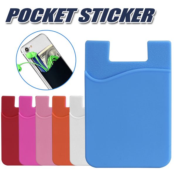 Carteira de silicone para cartão de crédito, dinheiro, adesivo de bolso, 3M, adesivos adesivos, identificação, cartão de crédito, banco, carteira, porta-cartões de identidade, para iPhone, Samsung, em pacote OPP