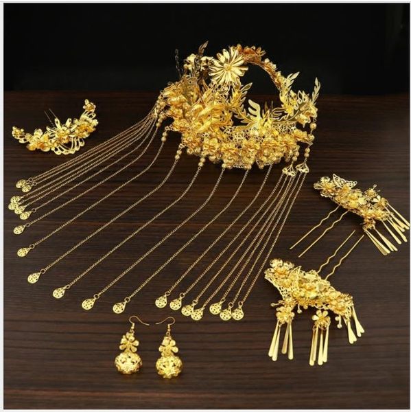 

chinese brides headwear, phoenix crown, wedding dress, dragon and phoenix gown 2018 hair band ancient costume, han clothing, hairpin accesso, Slivery;golden